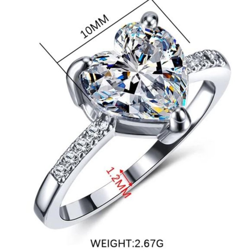 NEW HEART 925 STERLING SILVER DIAMOND RING, CUTE RING, SHINY RING. - Picture 5 of 5